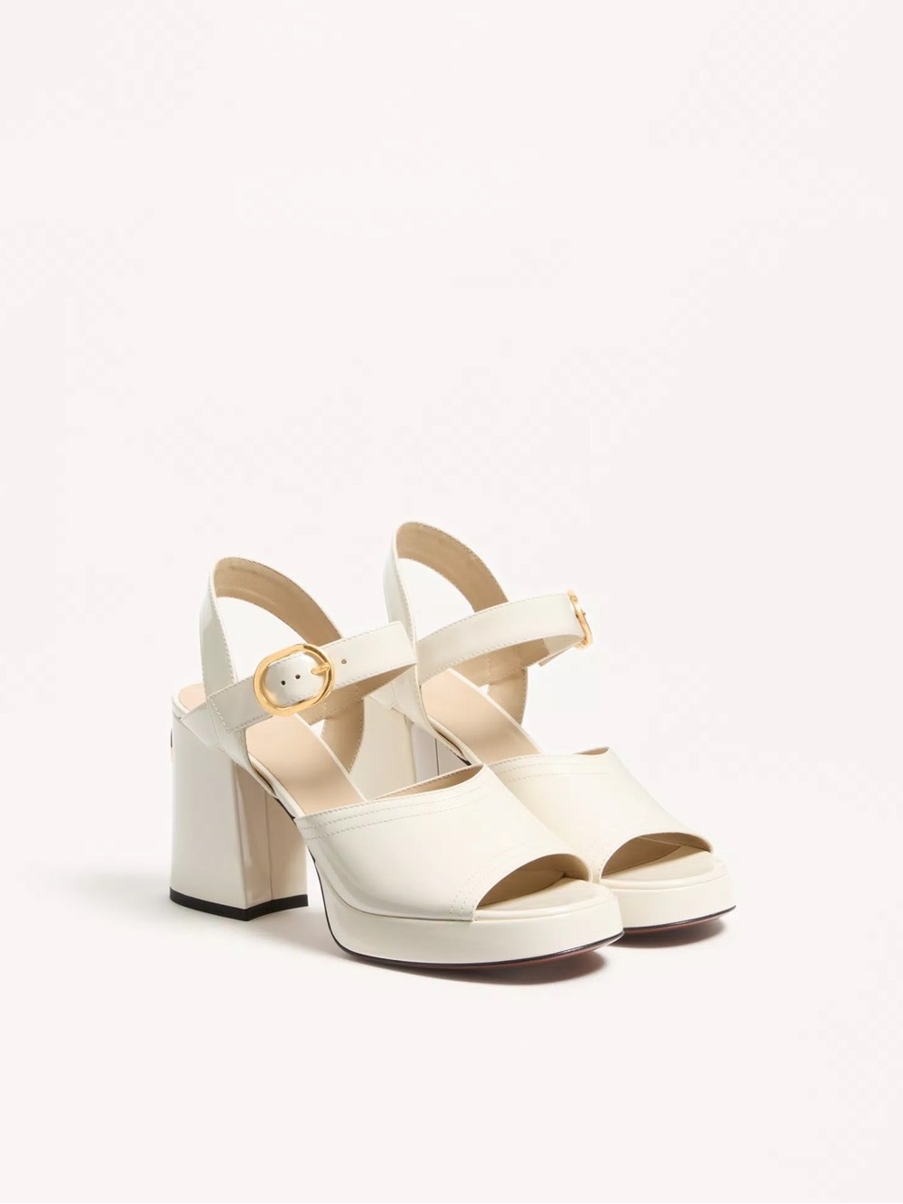 Valentino Garavani Fawcette Platform Sandal (Cream with Gold Buckle Accent)